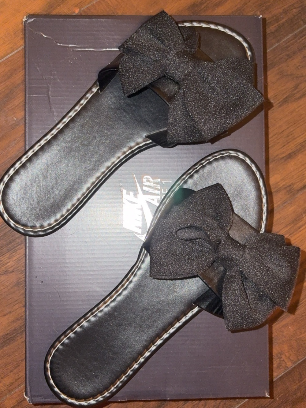 Black Bow Slide Sandals - Women